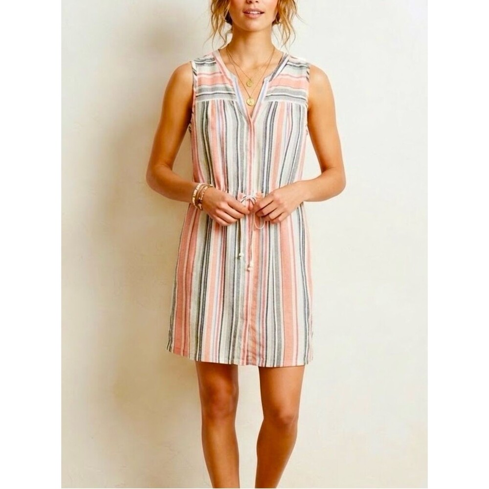NEW Christopher & Banks linen rayon blend striped vneck dress